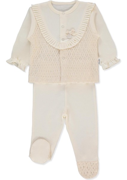 Interlok Patikli Pijama Takımı 2li (Lıttle Lady/25) Ekru