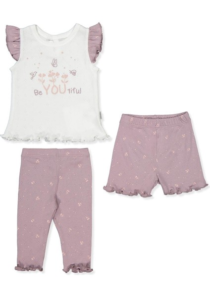 Ajurlu Patiksiz Pijama Takımı 3lü (Nature) Mor fiyatları