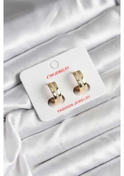 14K Gold Renk Kaplama Zirkon Taşlı Halka Model cm Kadın Küpe