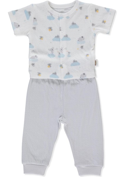 Organik Süprem Double Patiksiz Mini Pijama Takımı 2li (Organıc Stars And Koalas) Gri