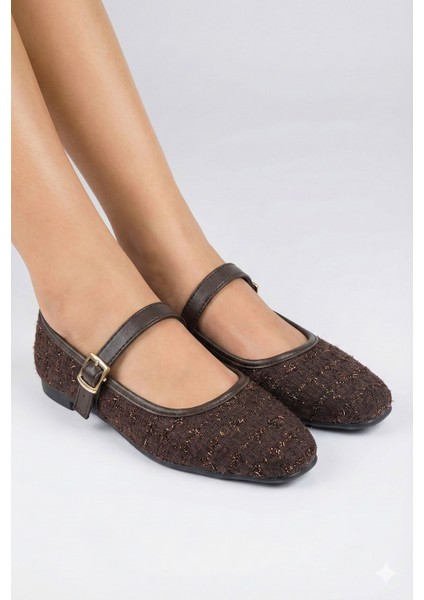 Tüvit Kumaş Mary Jane Babet Şık Tokalı Ortopedik Taban Günlük Ayakkabı