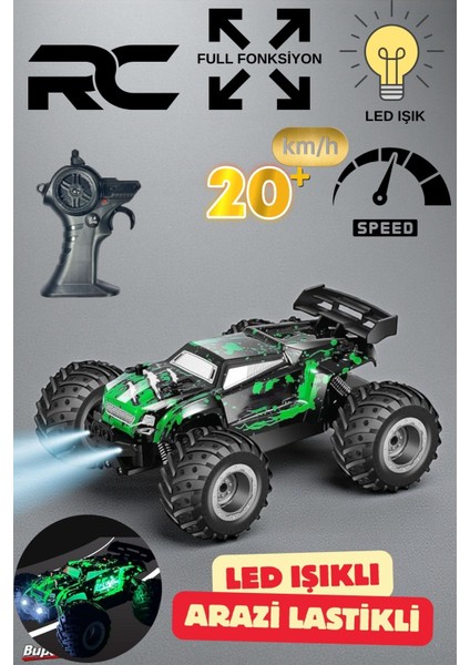 Uzaktan Kumandalı Full Fonksiyon Şarjlı LED Işıklı Drift Atan 4x2 20 Km/h Yapan Off Road Araba 22CM