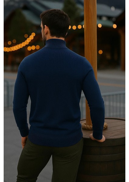 Erkek Basic Kışlık Yarım Boğazlı Uzun Lacivert Kazak fırsatları