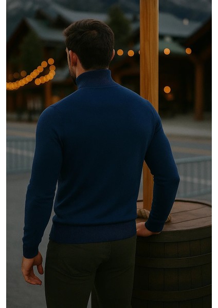 Erkek Basic Kışlık Yarım Boğazlı Uzun Lacivert Kazak indirimleri
