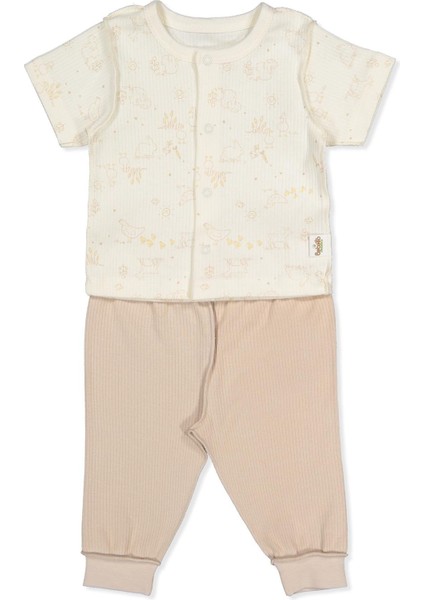 Organik Raporlu Interlok Patiksiz Mini Pijama (Organıc Farm) Bej