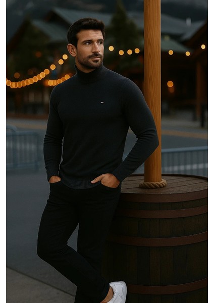 Erkek Basic Kışlık Yarım Boğazlı Uzun Füme Kazak modelleri