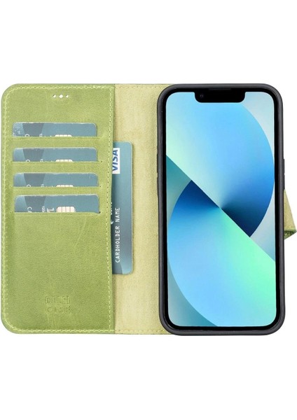 Apple iPhone 13 Uyumlu Deri Cüzdanlı Kılıf Antik Yeşil fırsatları