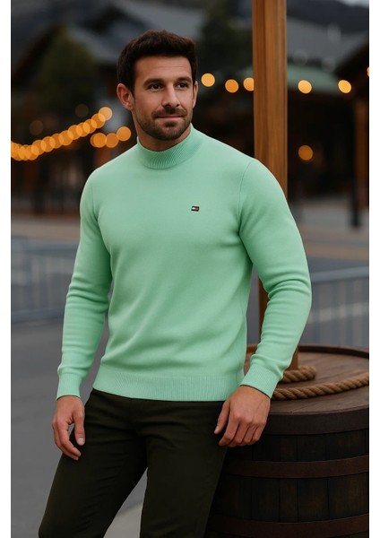 Erkek Basic Kışlık Yarım Boğazlı Uzun Mint Kazak fiyatları