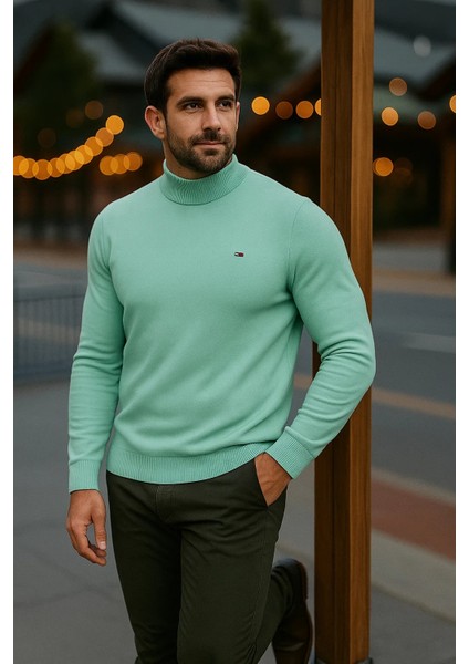 Erkek Basic Kışlık Yarım Boğazlı Uzun Mint Kazak fırsatları