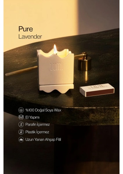 Lumi Pure – %100 Soya Wax Vegan Beton Mum (Beyaz Zigzag)