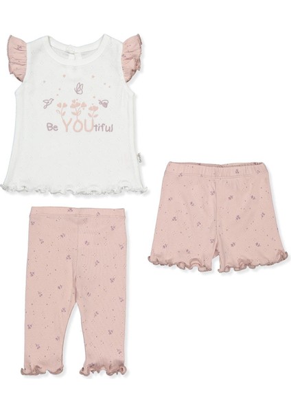 Ajurlu Patiksiz Pijama Takımı 3lü (Nature) Pudra