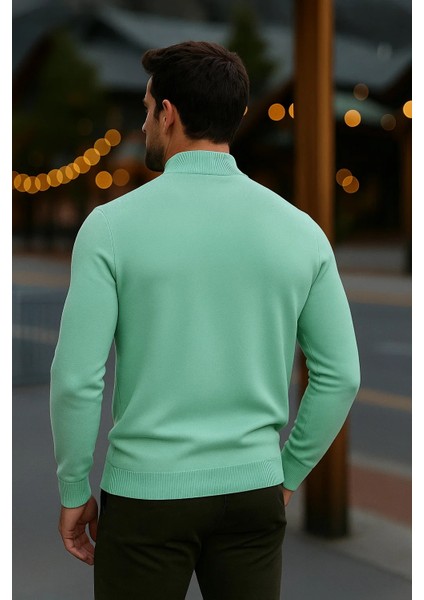 Erkek Basic Kışlık Yarım Boğazlı Uzun Mint Kazak indirimleri