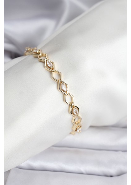 14K Gold Renk Kaplama Baklava Dilim Model Kadın Bileklik