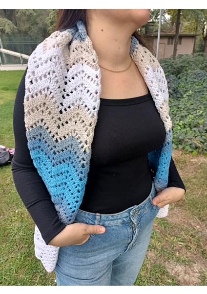 Kadın Mavi Renk Geçişli Atkı Şal Boyunluk modelleri