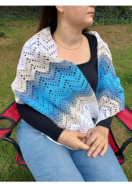 Kadın Mavi Renk Geçişli Atkı Şal Boyunluk indirimleri