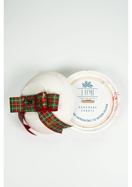 Lumi Noel – %100 Soya Wax Vegan Beton Mum (Kırmızı & Yeşil Küre – Kurdeleli) modelleri