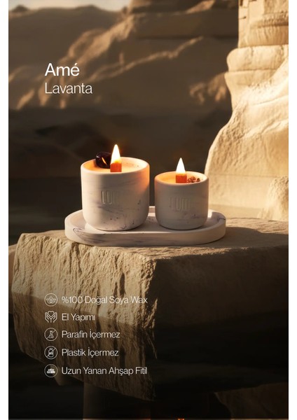 Lumi Amé – %100 Soya Wax Vegan Beton Mum (Ametist)