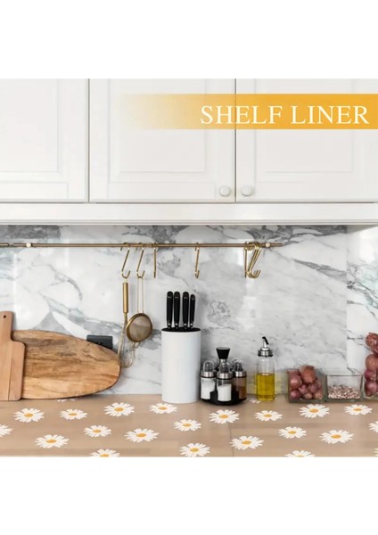 Mutfak Eva Shelf Liner Şeffaf Astar Kaymaz Dolap Içi Çekmece Örtüsü Papatya Desen Mat 45CMX10 Metre