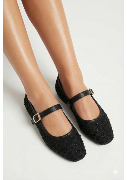 Tüvit Kumaş Mary Jane Babet Şık Tokalı Ortopedik Taban Günlük Ayakkabı