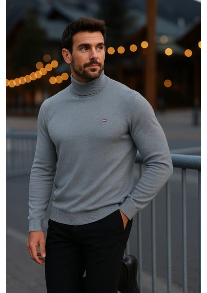 Erkek Basic Kışlık Yarım Boğazlı Uzun Gri Kazak indirimleri