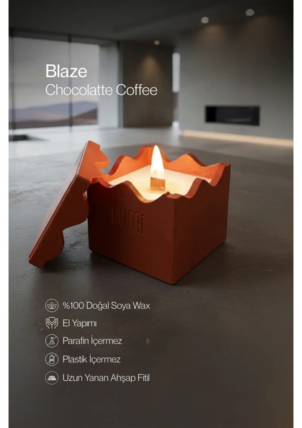 Lumi Blaze – %100 Soya Wax Vegan Beton Mum (Kırmızı Zigzag)