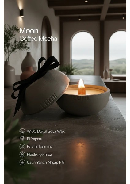 Lumi Moon – %100 Soya Wax Vegan Beton Mum (Gri Küre)