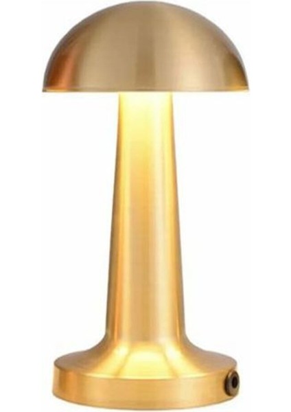 Mantar Masa Lambası Dekoratif Metal Gold Renk Kablosuz Ledli 5V 3renk Dokunmatik Şarjlı