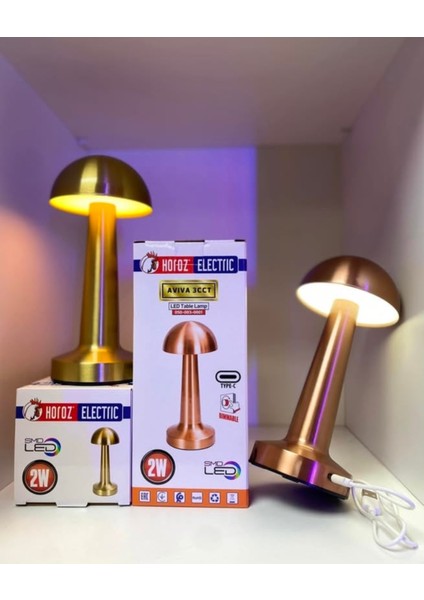 Mantar Masa Lambası Dekoratif Metal Gold Renk Kablosuz Ledli 5V 3renk Dokunmatik Şarjlı indirimleri