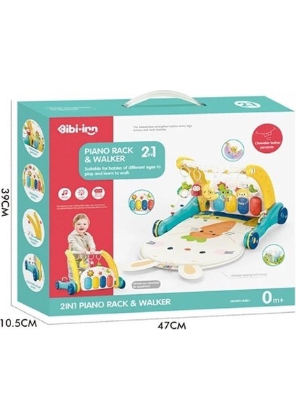 BIB6015 -Vardem Piyanolu 2 In 1 Bebek Yürüteci ve Tavşan Desenli Mavi Oyun Halısı fırsatları
