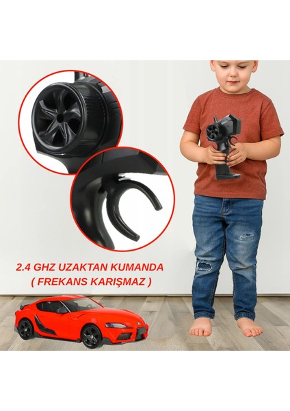 Oyuncak 1:24 Ölçek 4x4 Uzaktan Kumandalı Işıklı Drift Arabası 15 Km/h Hız Yapan 2 Farklı Teker Kombinasyonu Spor Model Kırmızı 4 Çeker Araba indirimleri