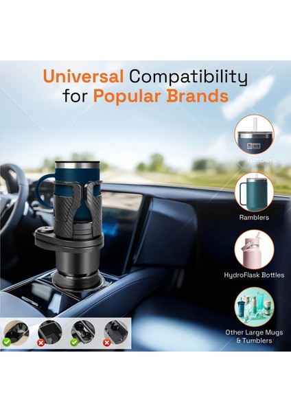2’si 1 Arada Ayarlanabilir Araç Bardak Tutucu, Genişleyebilir Üst Kısım 3”-6.2”, Şişe Adaptörü, Araba Organizatörü, Dayanıklı Taban, Ramblers Hydroflask Uyumlu, Modern Araç Düzenleyic