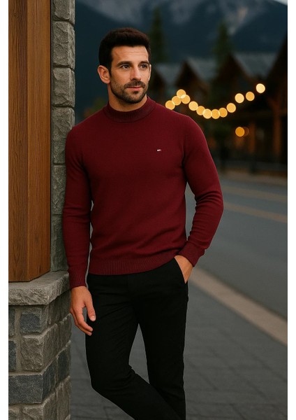Erkek Basic Kışlık Yarım Boğazlı Uzun Bordo Kazak fırsatları