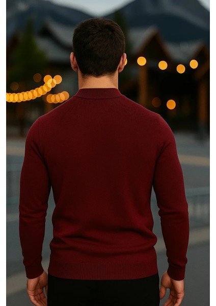 Erkek Basic Kışlık Yarım Boğazlı Uzun Bordo Kazak