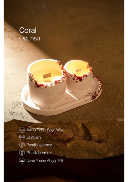 Lumi Coral – %100 Soya Wax Vegan Beton Mum (Mercan)