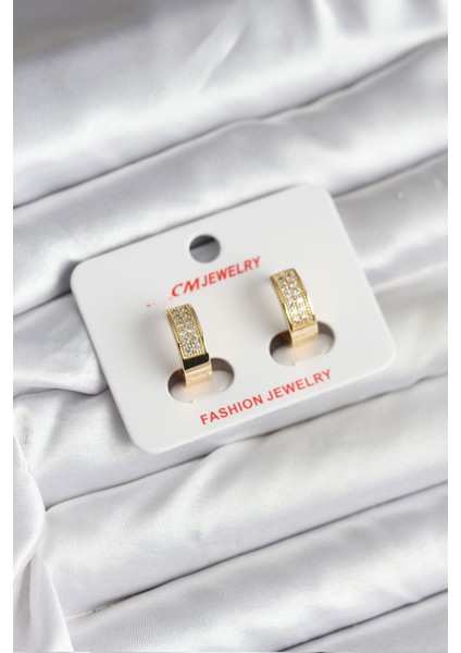 14K Gold Renk Kaplama Zirkon Taşlı Halka cm Kadın Küpe