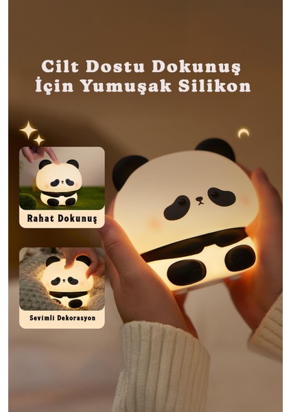 Rgb Işıklı Dokunmatik Panda Gece Lambası Silikon Yumuşak Malzeme, Renk Değiştiren Çocuk Gece Lambası fırsatları