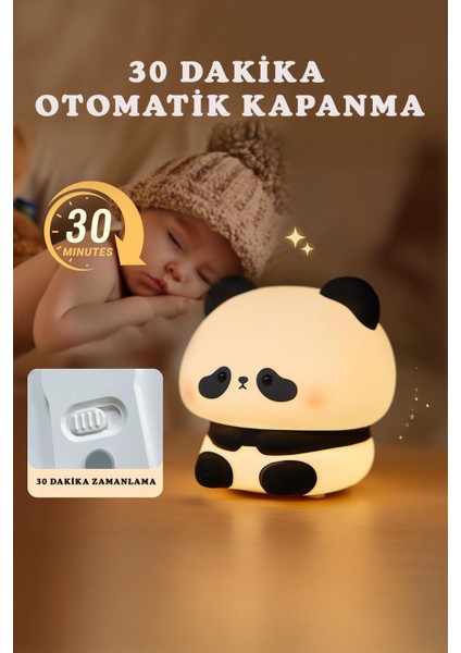 Rgb Işıklı Dokunmatik Panda Gece Lambası Silikon Yumuşak Malzeme, Renk Değiştiren Çocuk Gece Lambası indirimleri