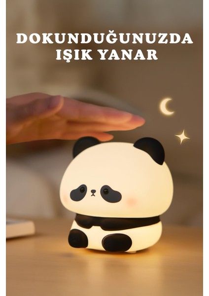 Rgb Işıklı Dokunmatik Panda Gece Lambası Silikon Yumuşak Malzeme, Renk Değiştiren Çocuk Gece Lambası