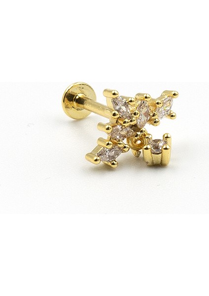 Gold Sallantılı Taç Tragus Helix Piercing - Anti Alerjik, Kararma Yapmaz