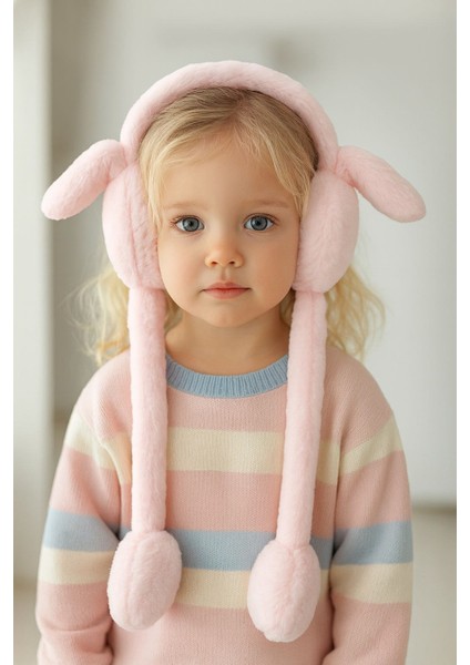 5–12 Yaş Çocuk Peluş Tavşan Kulaklık – Hareket Eden Sesli Tavşan Kulakları | Kışlık Sıcak Tutucu Oyuncaklı Kulaklık