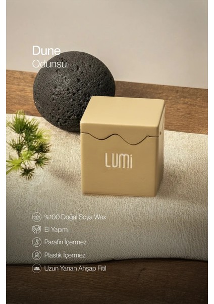 Lumi Dune – %100 Soya Wax Vegan Beton Mum (Hardal Zigzag)