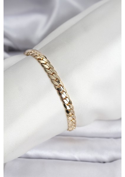 14K Gold Renk Kaplama Ezme Zincir Model Kadın Bileklik