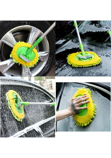 Araba Yıkama Mop Mikrofiber Bezli Teleskopik Saplı +1 Yedek Bez Hediyeli Yeşilrenk