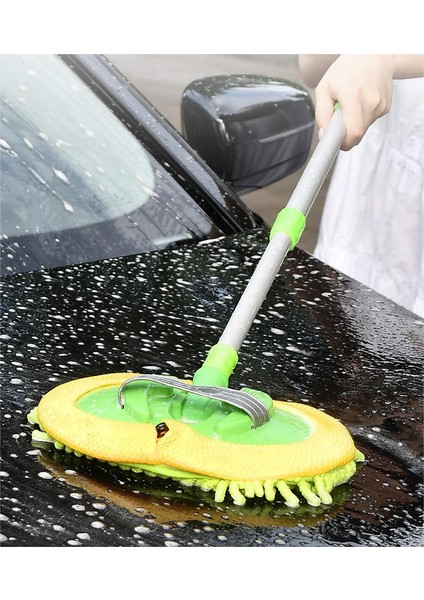 Araba Yıkama Mop Mikrofiber Bezli Teleskopik Saplı +1 Yedek Bez Hediyeli Yeşilrenk