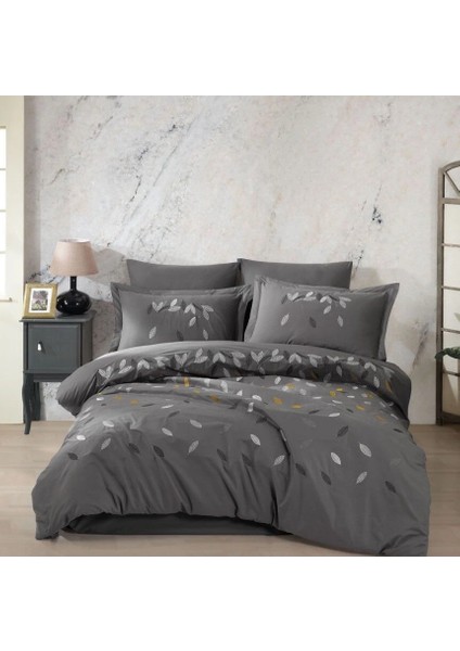 Hobby Çift Kişilik Poplin Premium Nakışlı Nevresim Lidia Gri