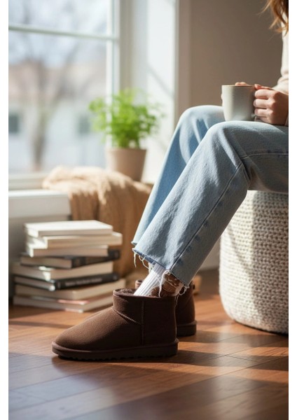Ultra Mini Classic Süet İçi Kürklü Kadın Bot - Kahve modelleri