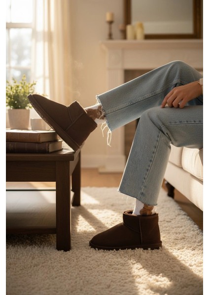 Ultra Mini Classic Süet İçi Kürklü Kadın Bot - Kahve indirimleri