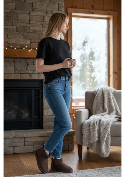 Ultra Mini Classic Süet İçi Kürklü Kadın Bot - Kahve