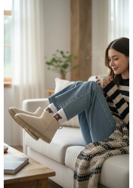 Ultra Mini Classic Süet İçi Kürklü Kadın Bot - Krem