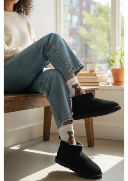 Ultra Mini Classic Süet İçi Kürklü Kadın Bot - Siyah